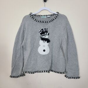 Holiday Gray And Black Womens L/XL Snowman Sweater Knit Chunky Neutral Petal Bay